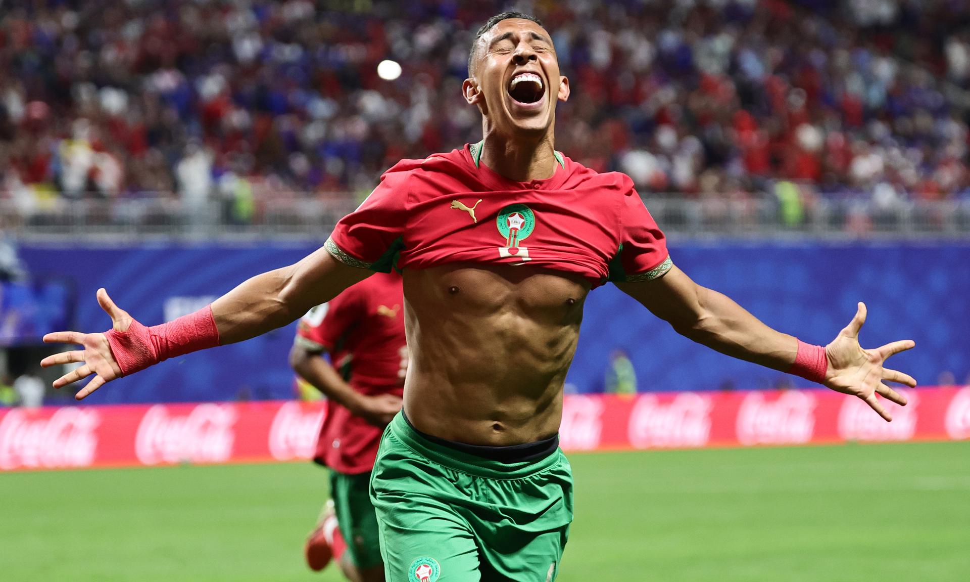 Soufiane Rahimi celebra un gol de Marruecos ante Haití en el Mundial 2026. EFE/EPA/RONALD WITTEK
