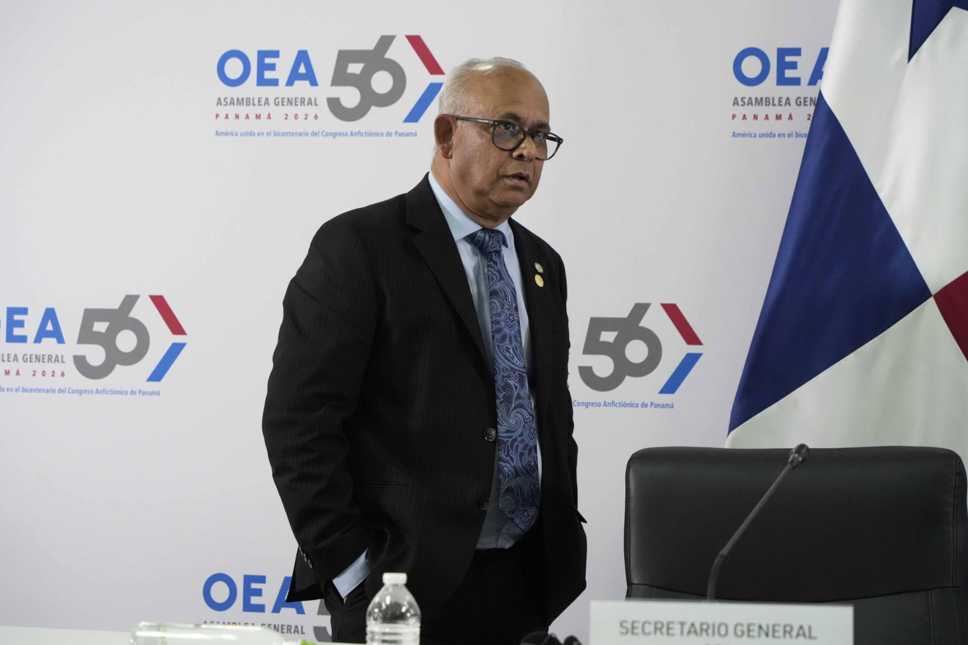 El secretario general de la Organización de Estados Americanos (OEA), Albert Ramdin, hoy en Panama. EFE / Aris Mariota
