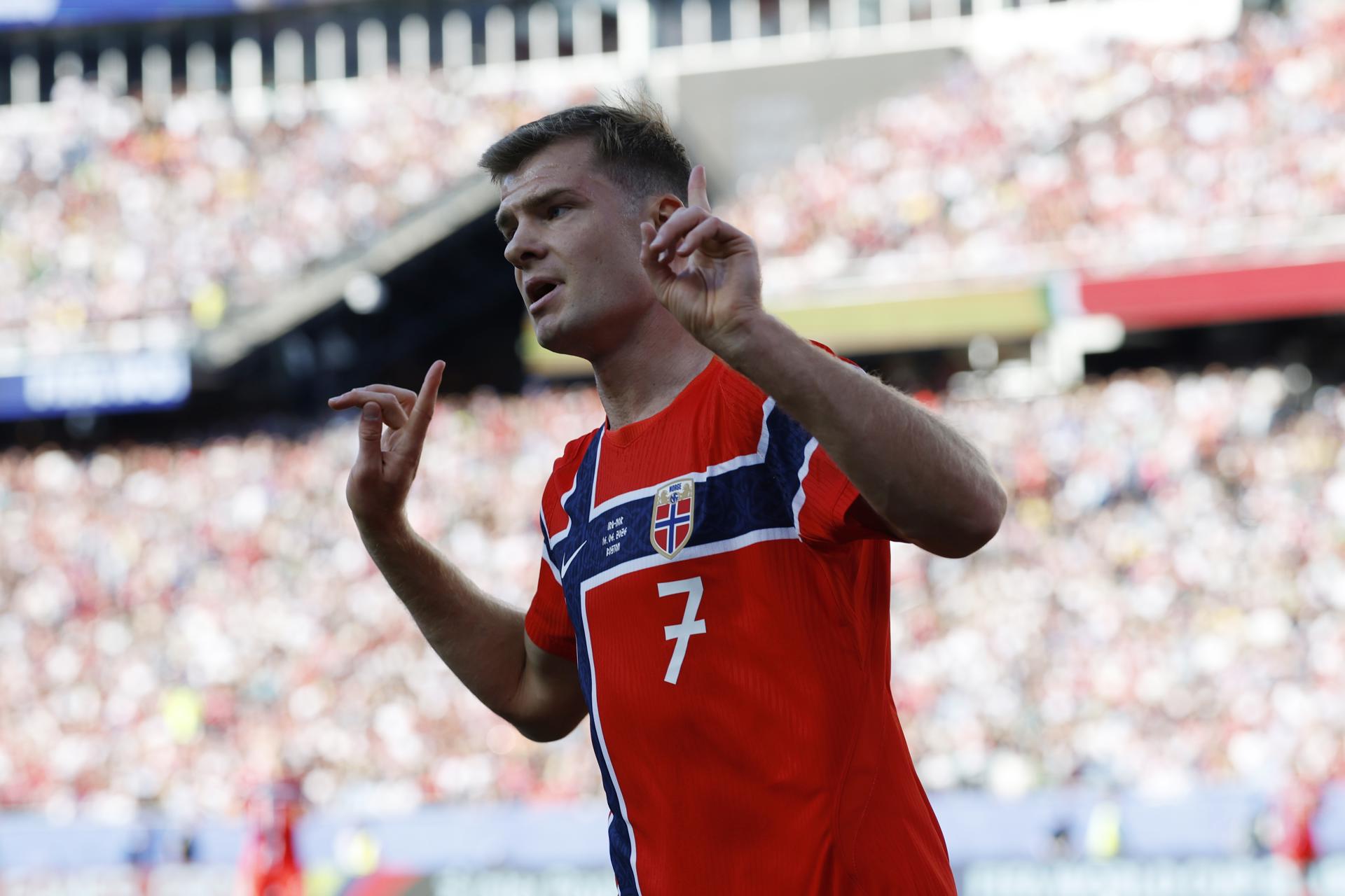 Alexander Sorloth, delantero noruego del Atlético de Madrid e hijo del delantero Goran Sorloth. EFE/EPA/GREG M. COOPER
