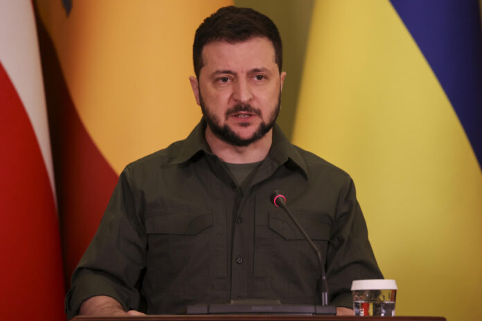 En la imagen de archivo, Volodímir Zelenski, durante una rueda de prensa en Kiev (Ucrania). EFE/Miguel Gutiérrez
