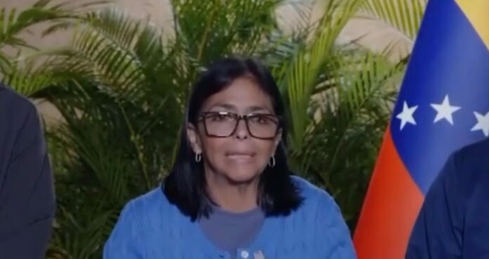 Captura de video de una transmisión del canal estatal Venezolana de Televisión (VTV) de la presidenta encargada de Venezuela, Delcy Rodríguez. EFE/ VTV
