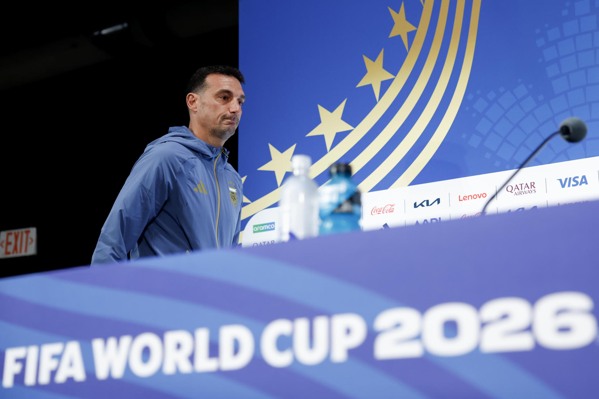 El seleccionador de Argentina, Lionel Scaloni, durante la rueda de prensa de este viernes en Dallas (Estados Unidos). EFE/ Mariscal
