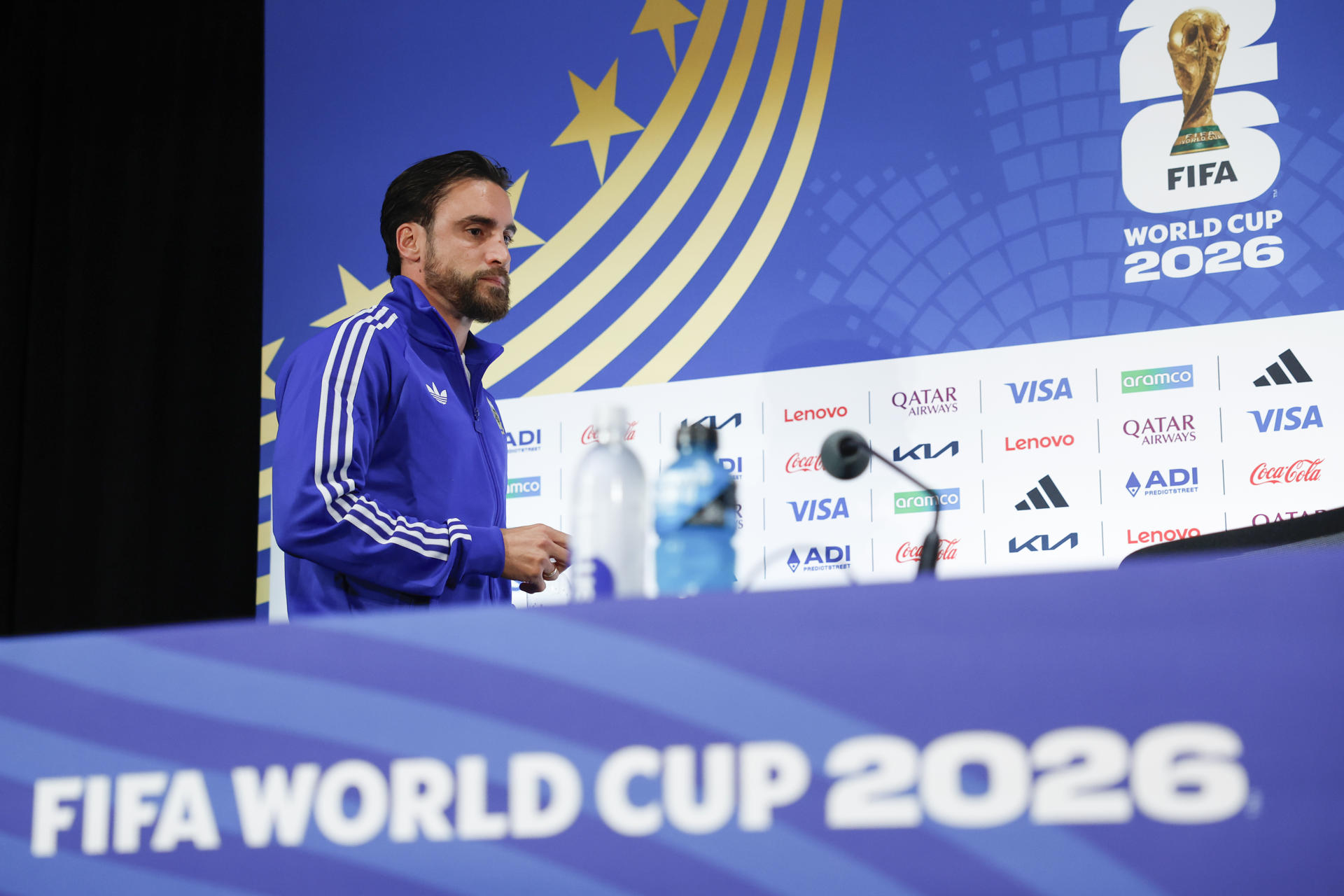 Nicolás Tagliafico, de Argentina, asiste a una rueda de prensa en Dallas (Estados Unidos). EFE/ Mariscal
