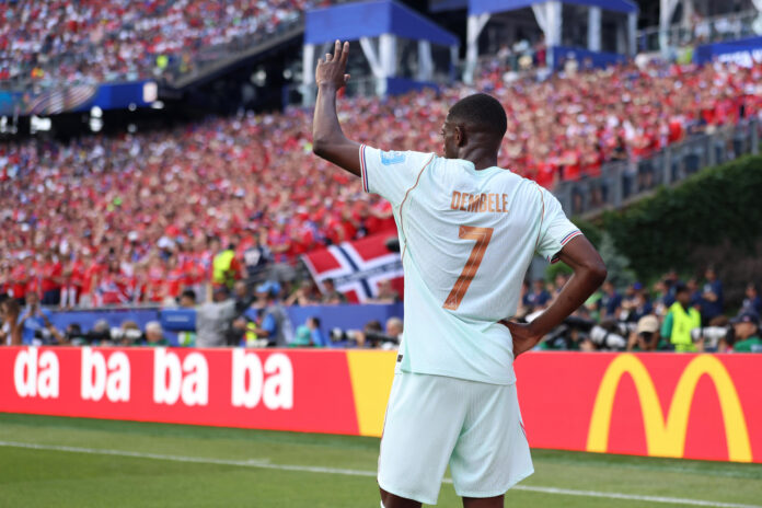 Ousmane Dembele celebra un gol ante Noruega en el r Gillette Stadium de Foxborough, USA. EFE/ Octavio Guzman

