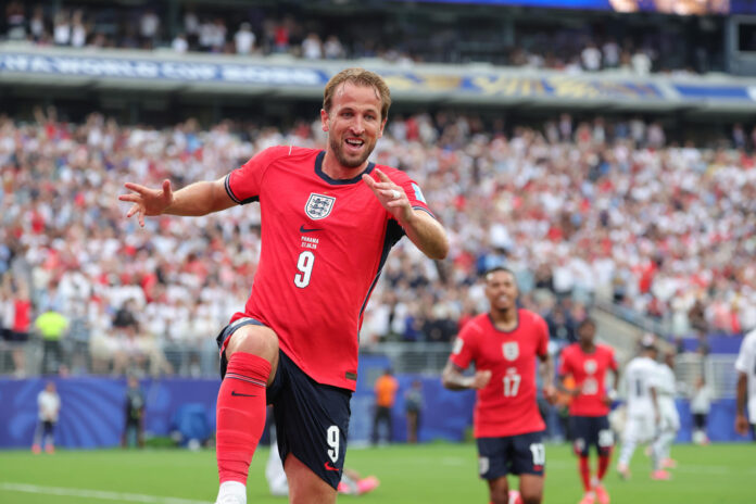 Harry Kane, de Inglaterra, celebra un gol en un partido del grupo L del Mundial de la FIFA 2026 entre Panamá e Inglaterra en el estadio MetLife de Nueva Jersey (Estados Unidos). EFE/ Sebastiao Moreira
