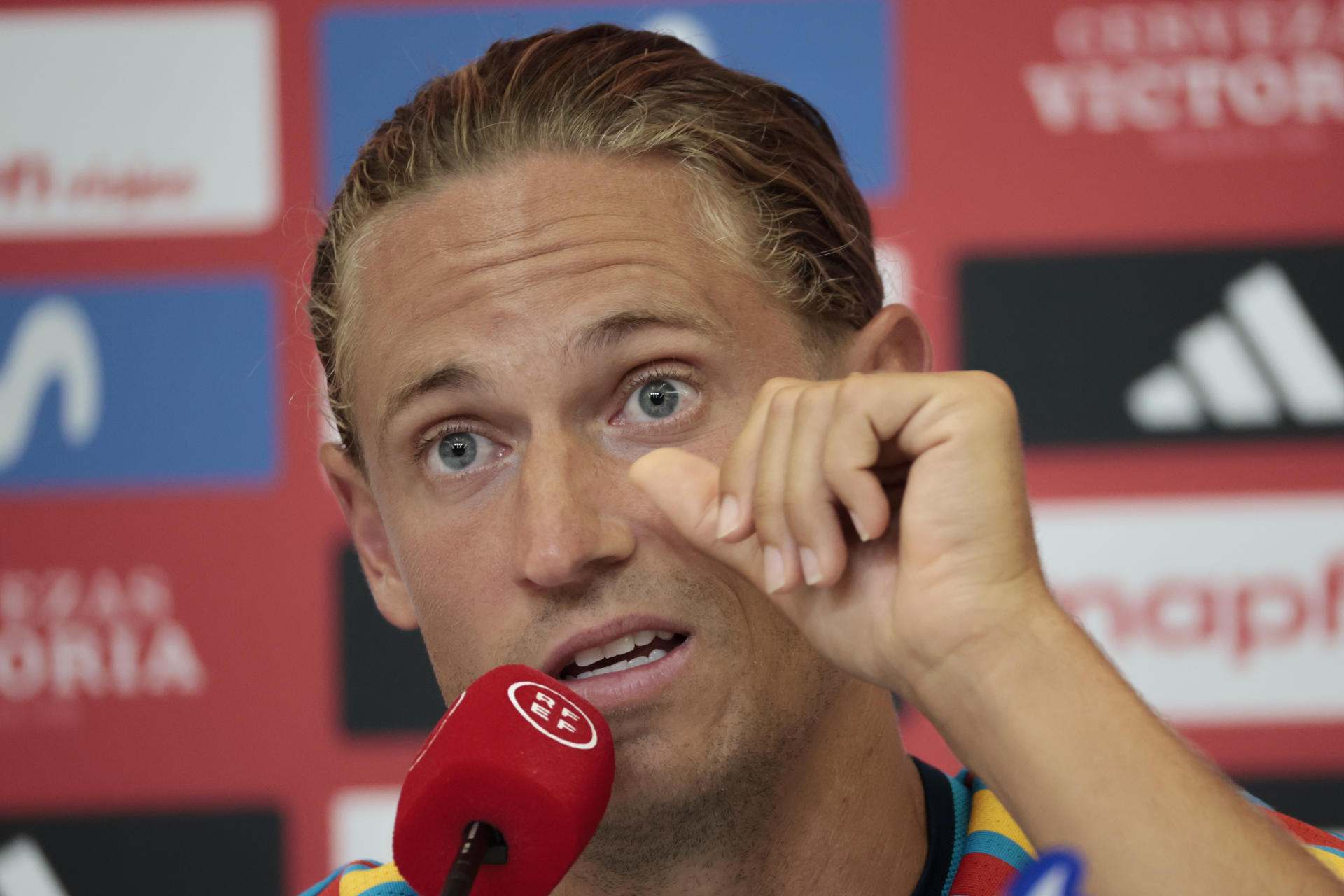 El defensa de la selección española Marcos Llorente durante la rueda de prensa en Chattanooga, Tenesse (Estados Unidos). EFE/Lavandeira Jr
