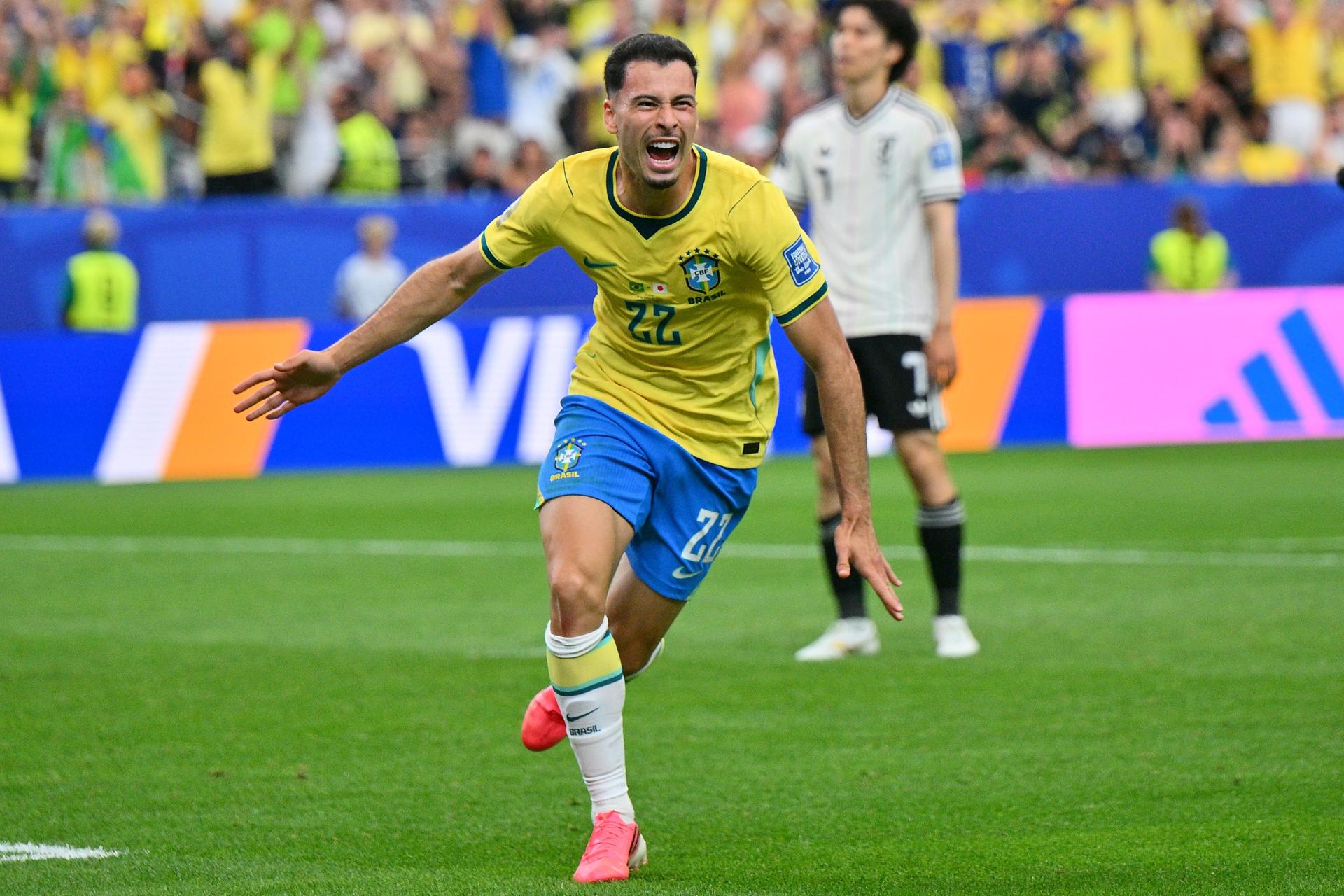 Gabriel Martinelli, de Brasil, celebra tras marcar el gol durante el partido del Mundial de la FIFA 2026. EFE/EPA/SAM WASSON

