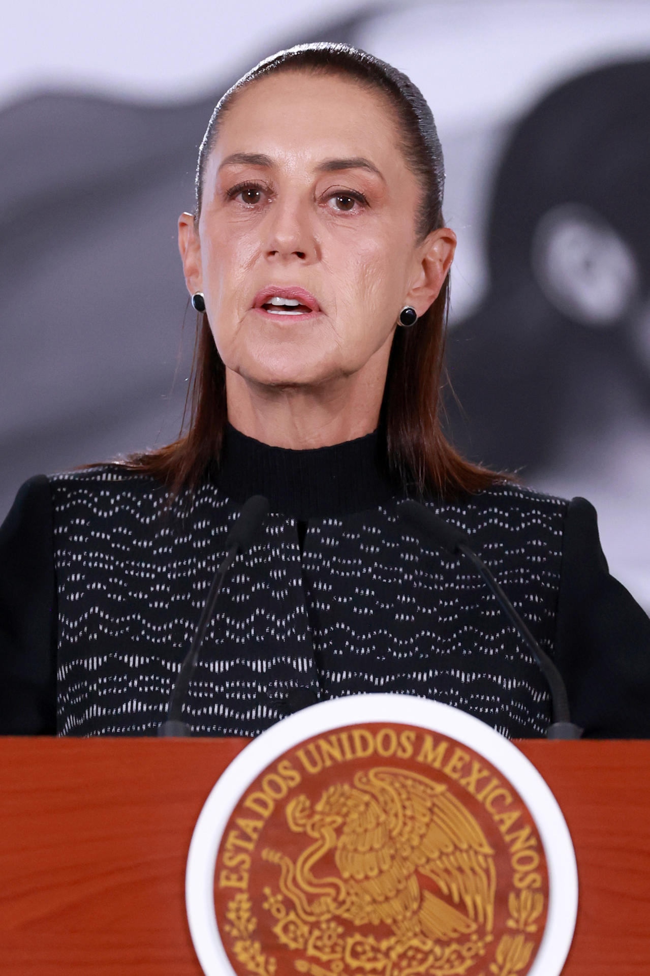 La presidenta de México, Claudia Sheinbaum, habla durante una rueda de prensa este miércoles en Palacio Nacional de la Ciudad de México (México). EFE/Mario Guzmán