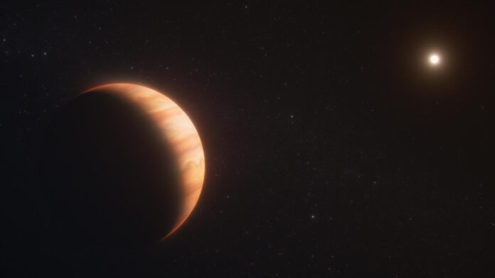 Representación artística del planeta gigante gaseoso WD1856b orbitando alrededor de una enana blanca. Crédito: NASA, ESA, CSA, Ralf Crawford (STScI)

