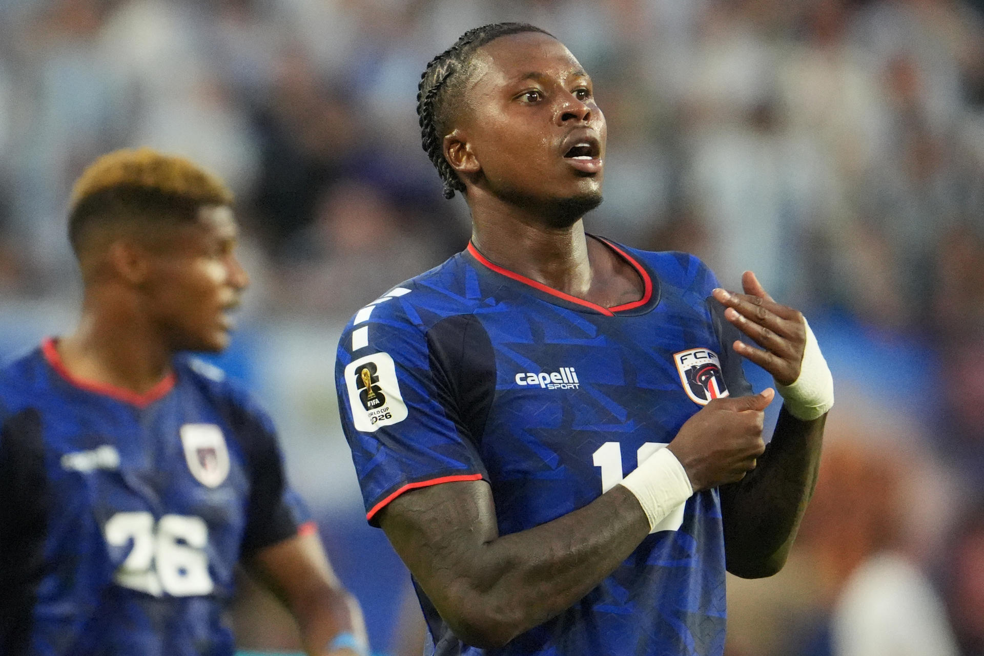 Sidny Lopes Cabral, de Cabo Verde, celebra su gol en el encuentro que enfrentó a su selección con Argentina este viernes en los dieciseisavos de final del Mundial de Estados Unidos, México y Canadá. EFE/Alberto Boal
