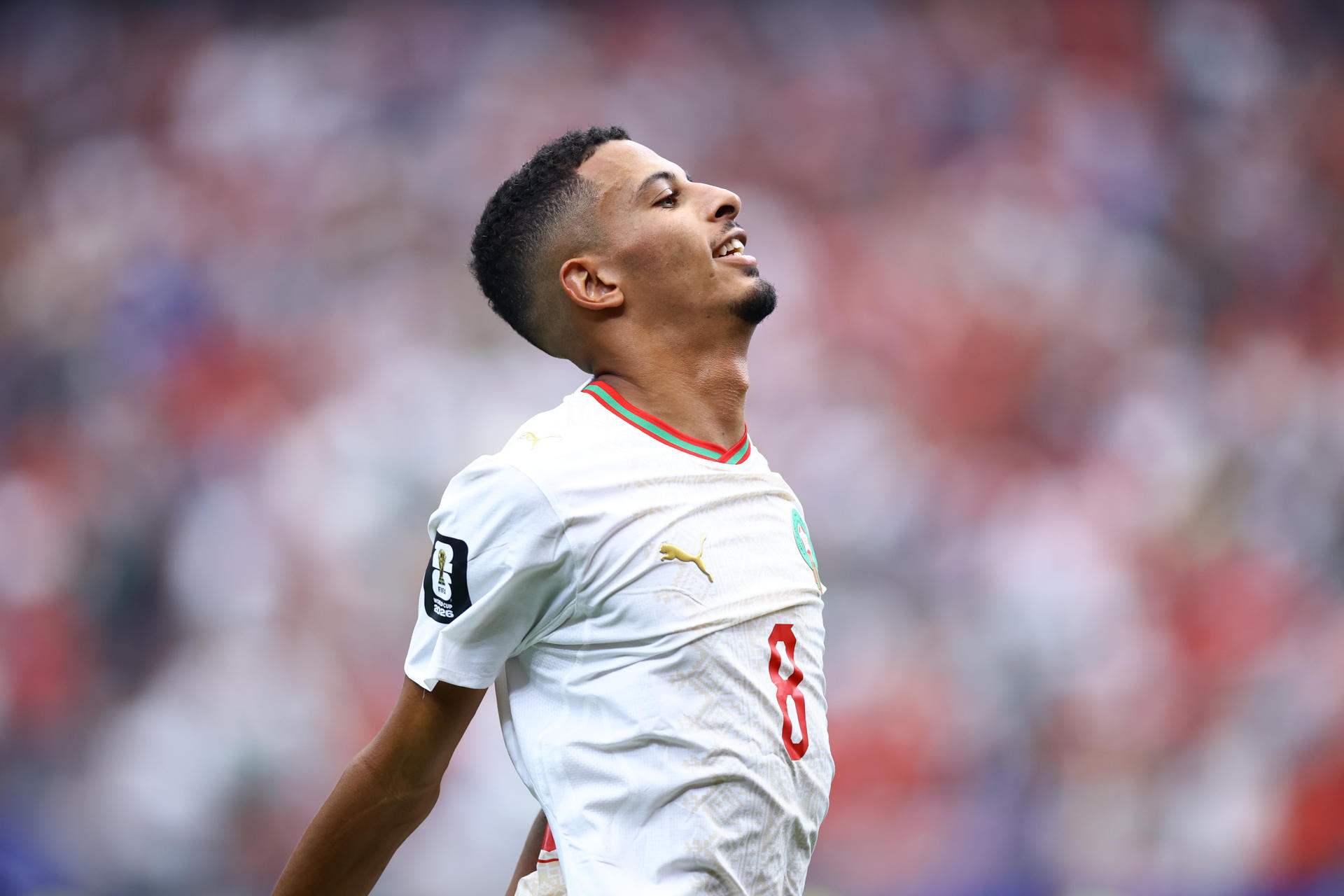 El futbolista de Marruecos Azzedine Ounahi celebra el gol marcado ante Canadá en el partido de octavos de final del Mundial de Estados Unidos, México y Canadá, disputado este sábado en Houston. EFE/Carlos Ramirez