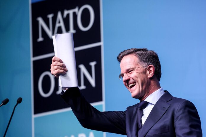 El secretario general de la OTAN, Mark Rutte, habla durante una rueda de prensa previa a la cumbre de la OTAN 2026 en Ankara, Turquía, el 06 de julio de 2026. La cumbre tendrá lugar los días 07 y 08 de julio y se centrará en fortalecer la producción industrial de defensa y garantizar la ayuda militar a largo plazo para Ucrania. (Turquía, Ucrania) EFE/EPA/FILIP SINGER
