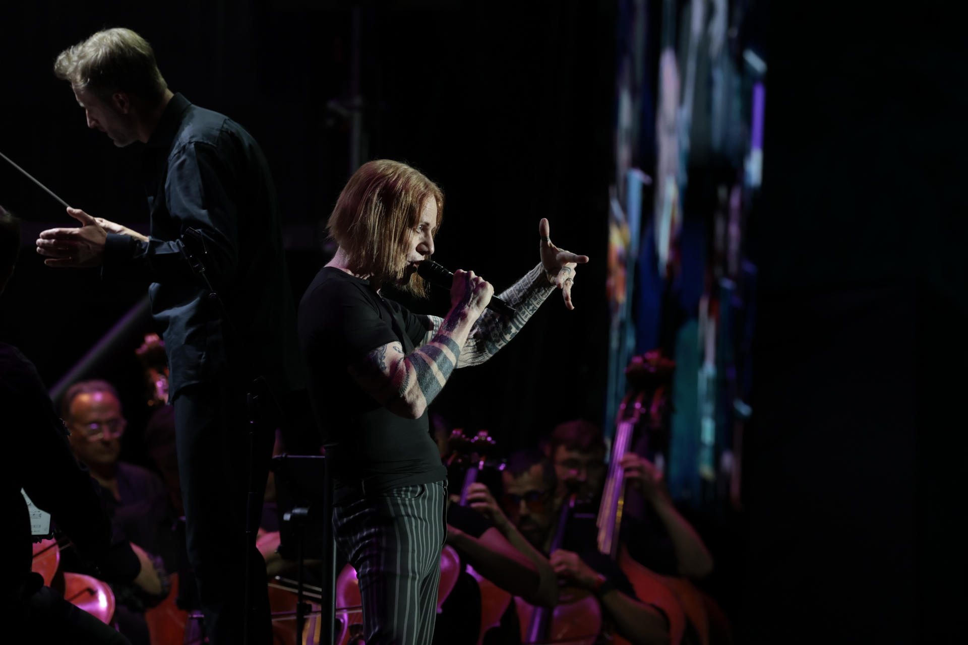 El compositor y cantautor estadounidense Danny Elfman durante el concierto ofrecido este lunes en el Real Jardín Botánico, en Madrid, en el marco de Las Noches del Botánico. EFE/Juanjo Martín
