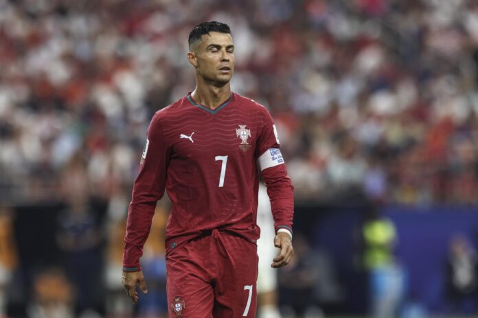 Cristiano Ronaldo, de Portugal, muestra su decepción tras perder el partido de octavos de final del Mundial 2026 entre Portugal y España, en Dallas, Texas (EE.UU.). EFE/MIGUEL A. LOPES
