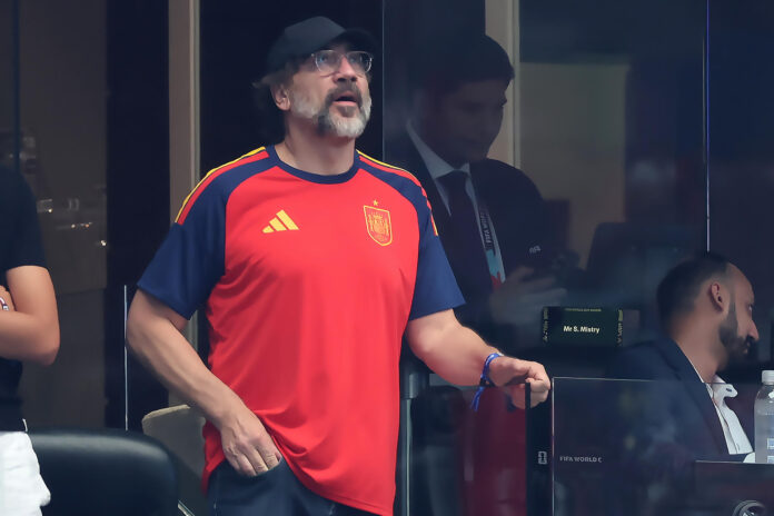 El actor español Javier Bardem en el partido de los octavos de final del Mundial de la FIFA 2026 entre Portugal y España en el estadio AT&T en Arlington (Estados Unidos). EFE/ Lavandeira Jr
