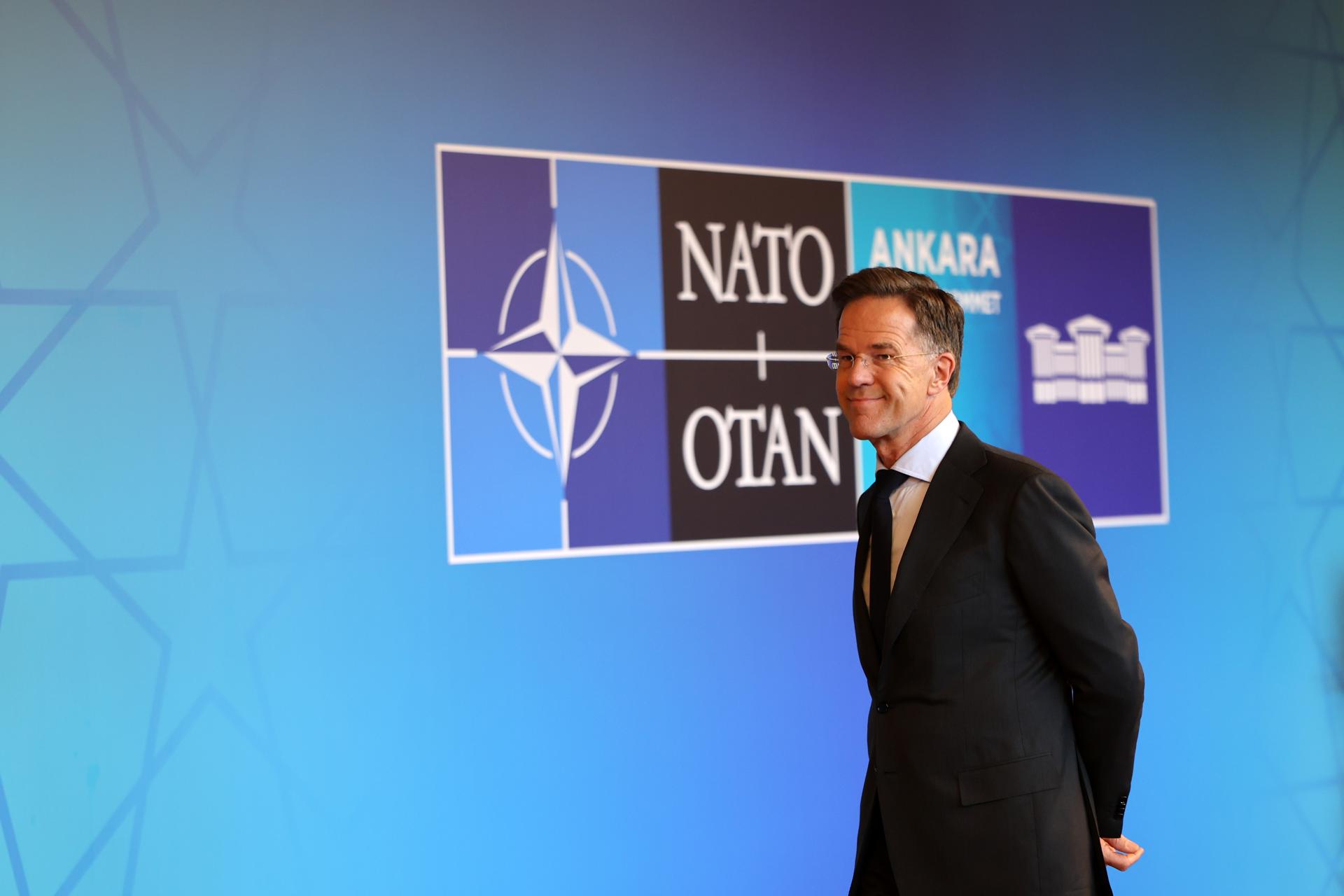 Secretario General de la OTAN, Mark Rutte, durante el Foro de la Industria de Defensa de la OTAN en Ankara, Turquía, 07 de julio de 2026. La cumbre se celebra los días 07 y 08 de julio, con el enfoque en fortalecer la producción industrial de defensa y asegurar la ayuda militar a largo plazo para Ucrania. (Turquía, Ucrania) EFE/EPA/GEORGI LICOVSKI
