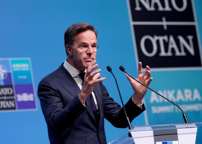 El secretario general de la OTAN, Mark Rutte, habla durante una conferencia de prensa en la Cumbre de la OTAN 2026 en Ankara, Turquía, el 8 de julio de 2026. La Cumbre de la OTAN se celebra los días 7 y 8 de julio. (Turquía) EFE/EPA/GEORGI LICOVSKI
