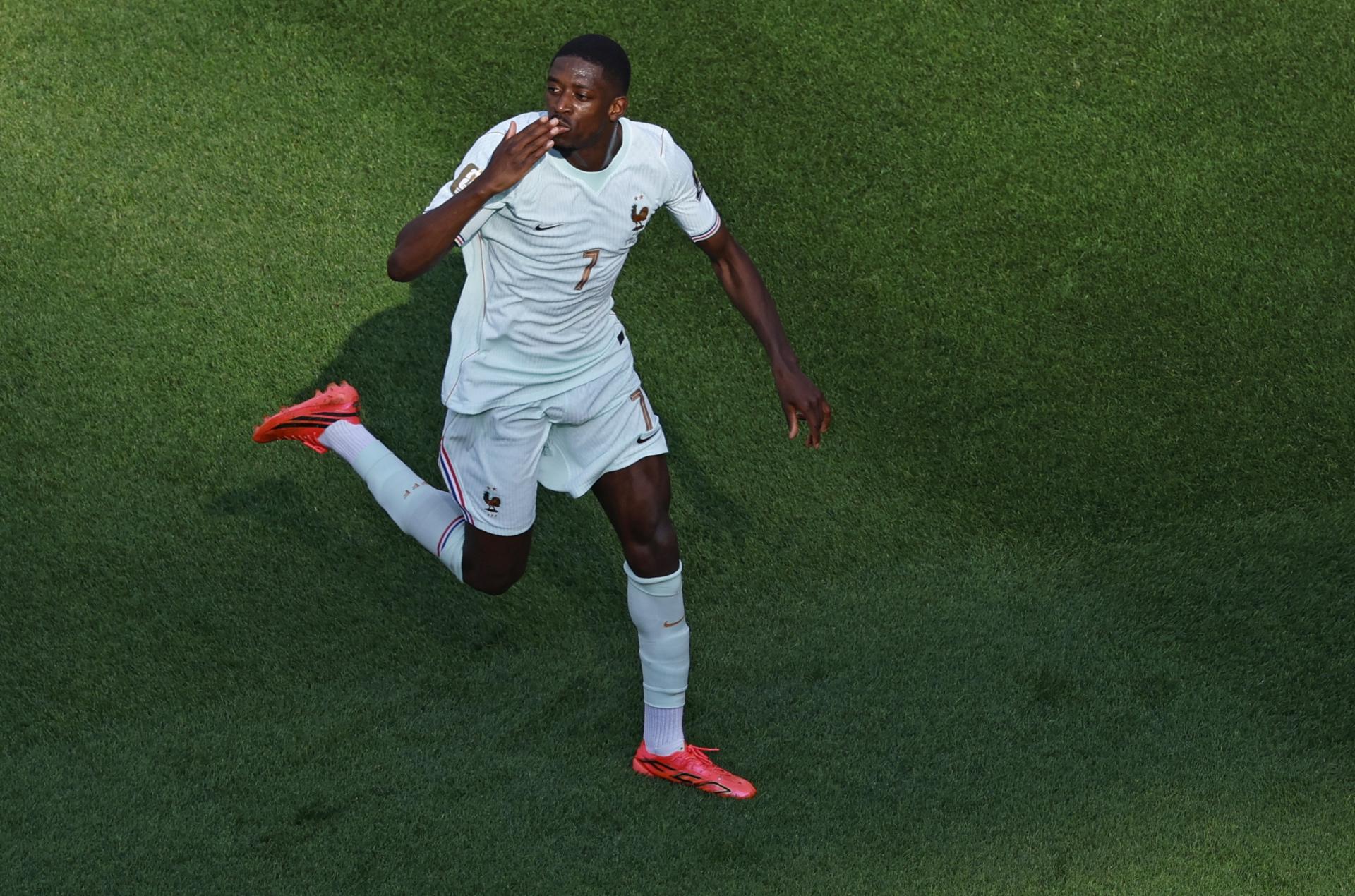 Ousmane Dembelé, de Francia, celebra tras marcar el segundo gol de su equipo frente a Marruecos en los cuartos de final del Mundial 2026. EFE/EPA/GREG M. COOPER
