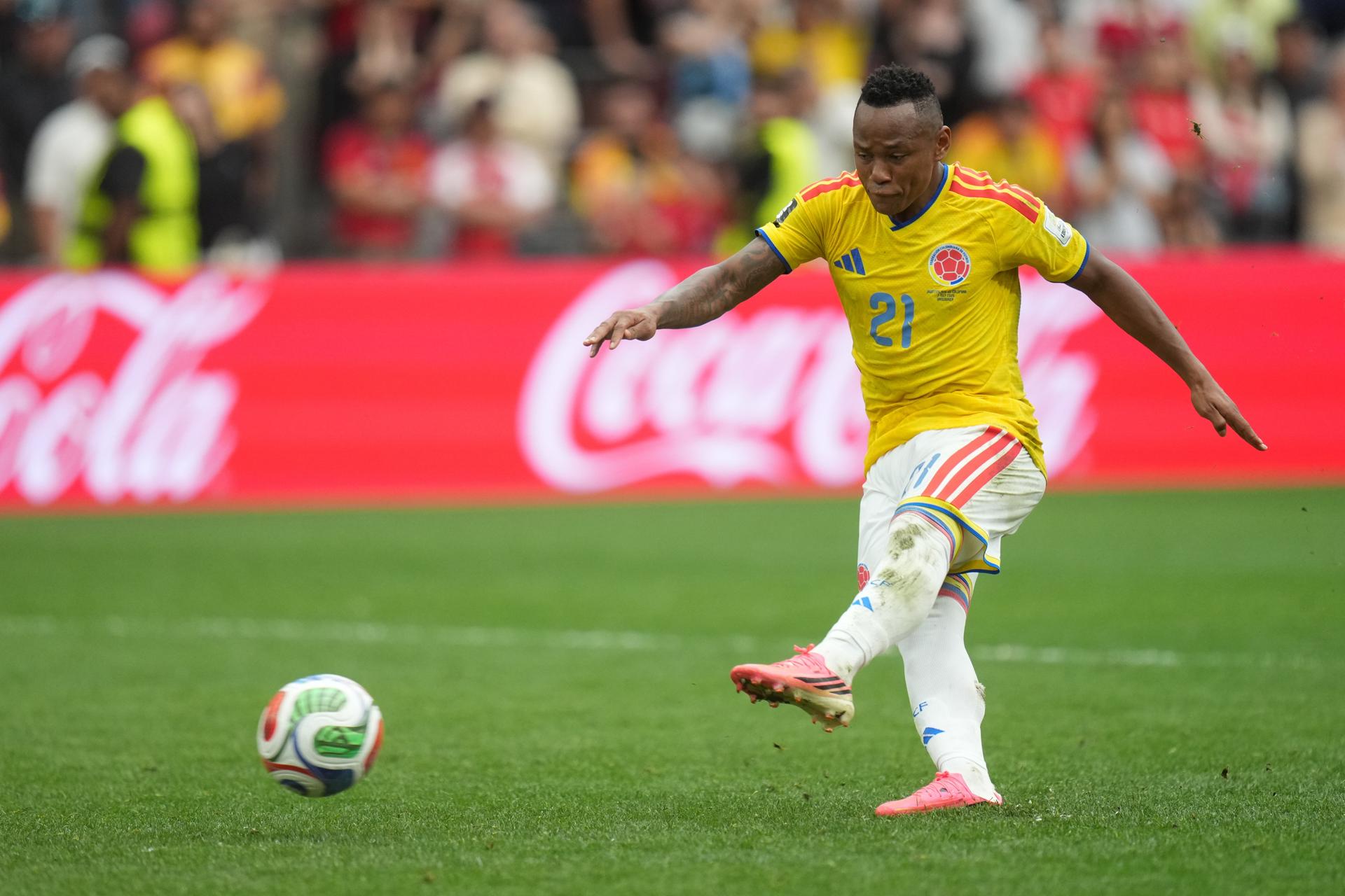 Fotografía hecha el 8 de julio de 2026 en Vancouver al delantero Jaminton Campaz durante el partido contra Suiza , que marcó a eliminación de Colombia del Mundial y amenazas al jugador por fallar un gol sobre el final de la prórroga. EFE/EPA/BOB FRID
