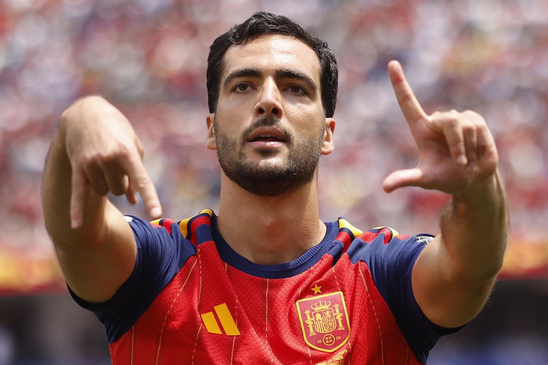 Mikel Merino celebra el segundo tanto de España ante Bélgica en el Mundial 2026. EFE/EPA/CHRISTOPHER TORRES
