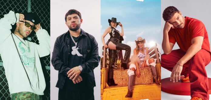 Combo de fotografías personales que muestra desde la izquierda al colombiano Feid, el mexicano Luis R Conriquez, el dúo estadounidense de raíces mexicanas Ha*Ash, y el español Pablo Alborán. EFE/ Álbumes Personales /SOLO USO EDITORIAL/ NO VENTAS/ SOLO DISPONIBLE PARA ILUSTRAR LA NOTICIA QUE ACOMPAÑA (CRÉDITO OBLIGATORIO)

