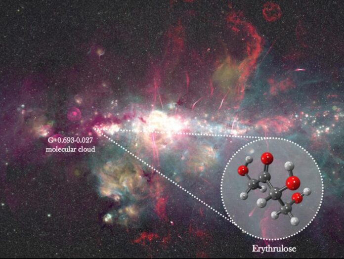 Imagen del centro galáctico obtenida a partir de las observaciones realizadas con distintos telescopios. Crédito: Ashley Barnes/Izaskun Jiménez-Serra/Juan García de la Concepción
