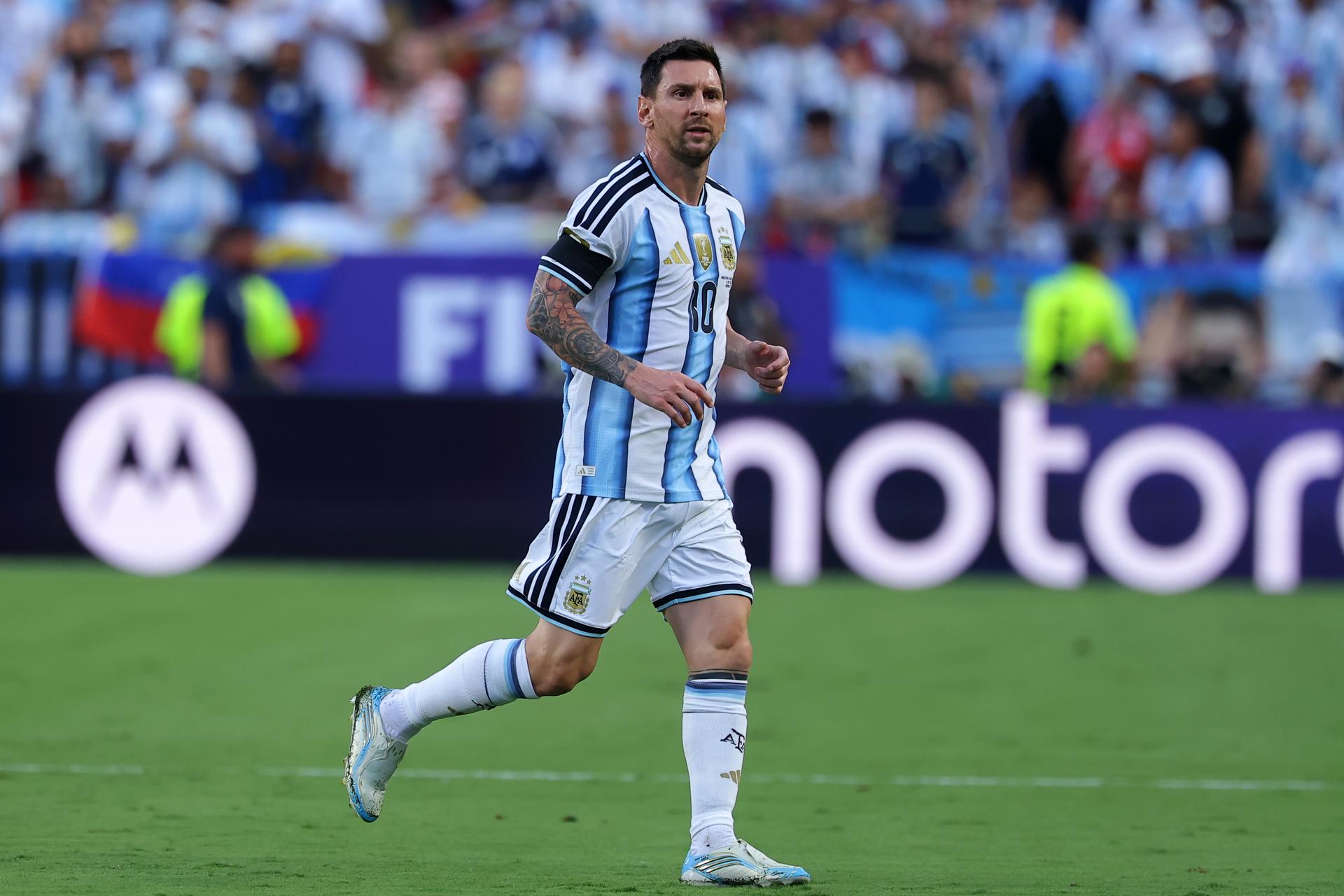 Fotografía del 11 de julio de 2026 en la que se observa a Lionel Messi, de Argentina, en acción durante el partido de cuartos de final del Mundial 2026 entre Argentina y Suiza en Kansas City, Misuri (EE.UU.). EFE/CHRISTOPHER NEUNDORF
