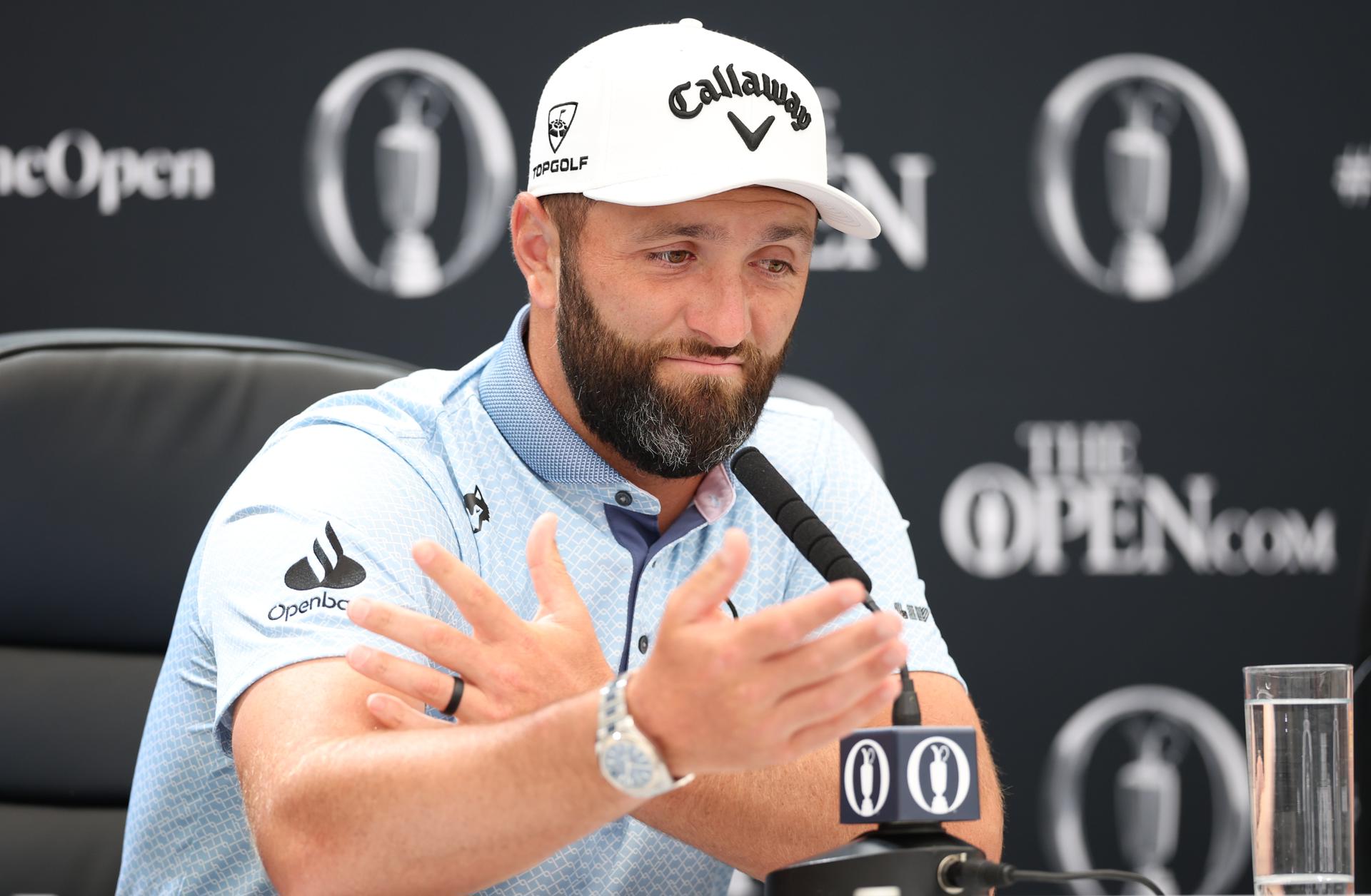 El golfista español Jon Rahm en la rueda de prensa del día de práctica previo al Campeonato de Golf Abierto Británico en el Royal Birkdale de Southport, Reino Unido. EFE/EPA/ADAM VAUGHAN