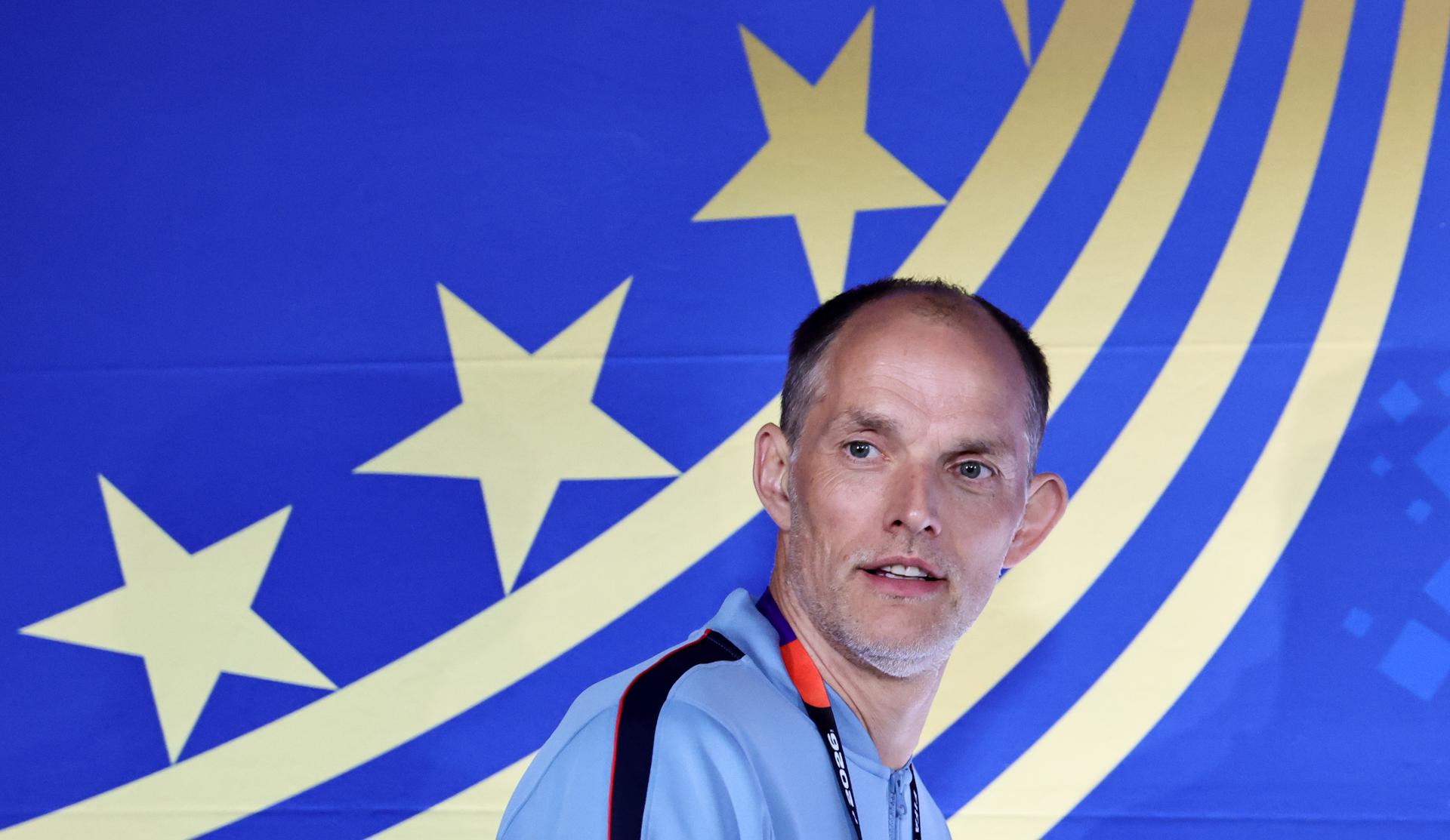 El entrenador de la selección de Inglaterra, el alemán Thomas Tuchel, durante la rueda de prensa en Atlanta antes de la semifinal contra Argentina del Mundial 2026. EFE/EPA/RONALD WITTEK
