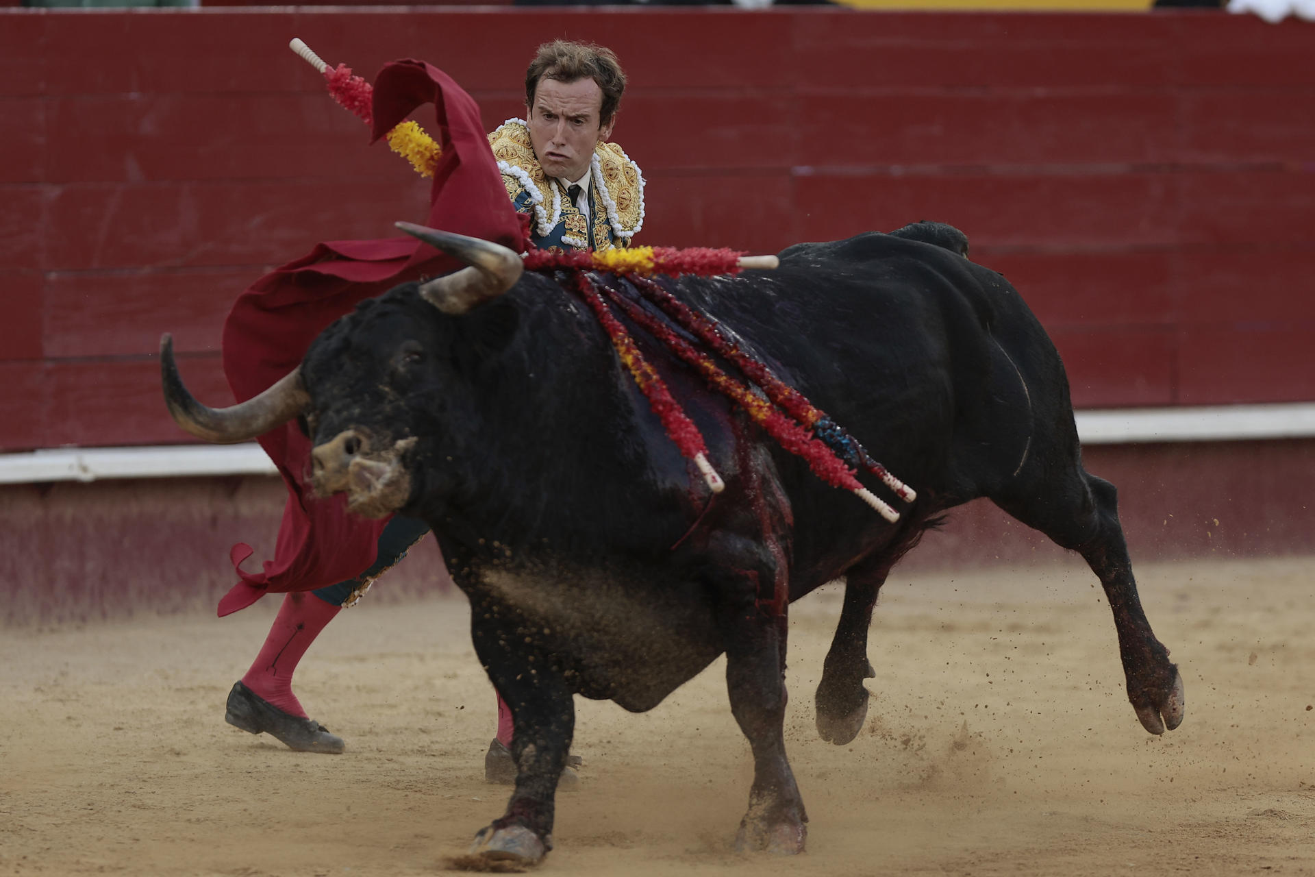 El diestro Román durante el festejo de la Feria de Julio, este jueves en Valencia. EFE/ Biel Aliño