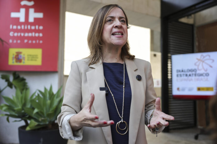 La secretaria de Estado de Comercio de España, Amparo López Senovilla habla en una entrevista con EFE este 16 de julio de 2026, en la sede del Instituto Cervantes en São Paulo (Brasil). EFE/ Sebastiao Moreira

