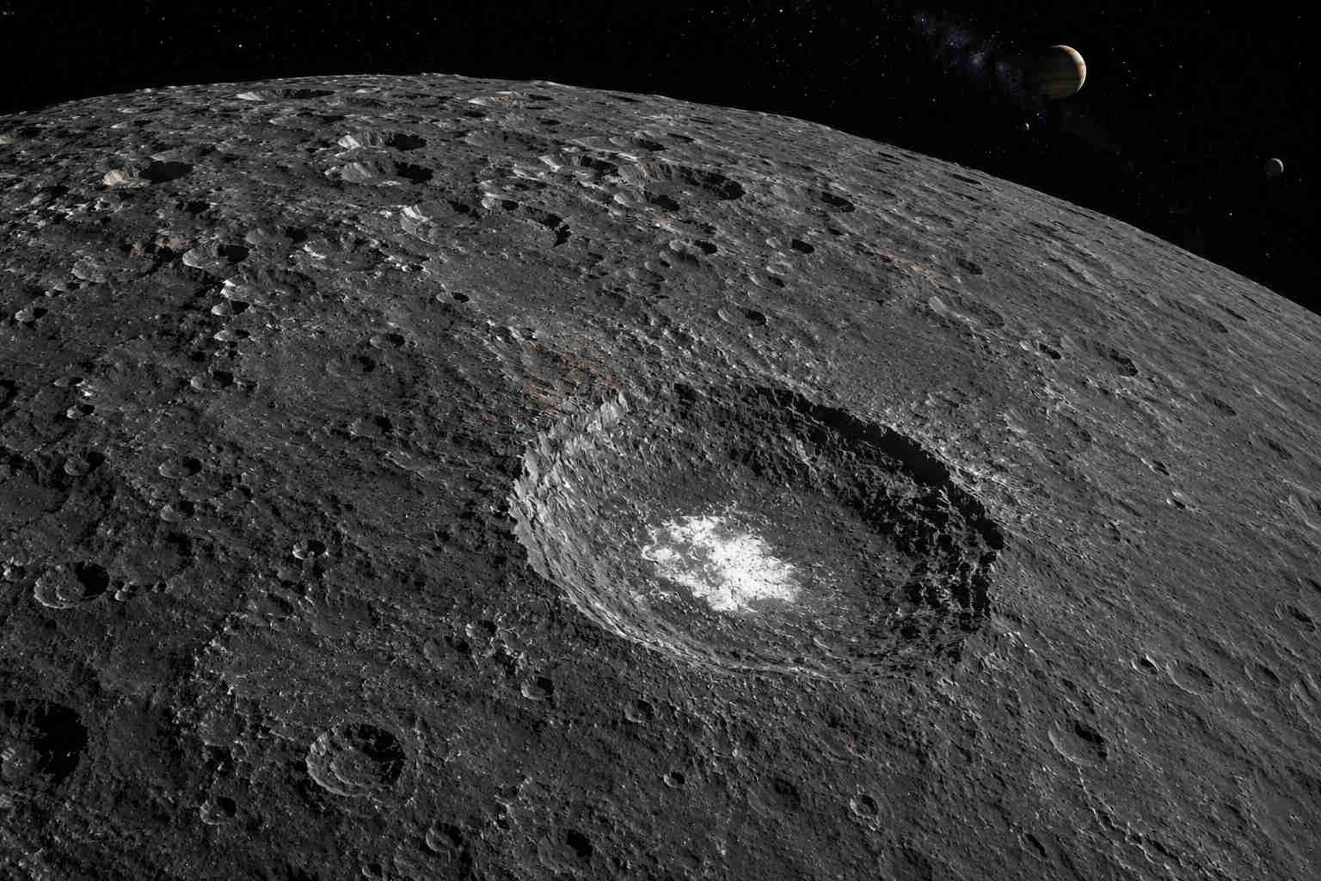 Fotografía cedida por SETI Institute de una ilustración artística creada usando inteligencia artificial, donde se aprecia un asteroide progenitor condrítico carbonáceo de tipo CM con un depósito de salmuera cerca de la superficie expuesto en un cráter de impacto. Un meteorito que atravesó el tejado de una vivienda en Nueva Jersey en 2024 se ha convertido en uno de "los más valiosos científicamente" jamás recuperados, al contener una diversa gama de compuestos que ayudan a comprender que componentes básicos de la vida pudieron haber llegado a la Tierra primitiva, según informaron investigadores. EFE/SETI Institute  /SOLO USO EDITORIAL /NO VENTAS /SOLO DISPONIBLE PARA ILUSTRAR LA NOTICIA QUE ACOMPAÑA /CRÉDITO OBLIGATORIO
