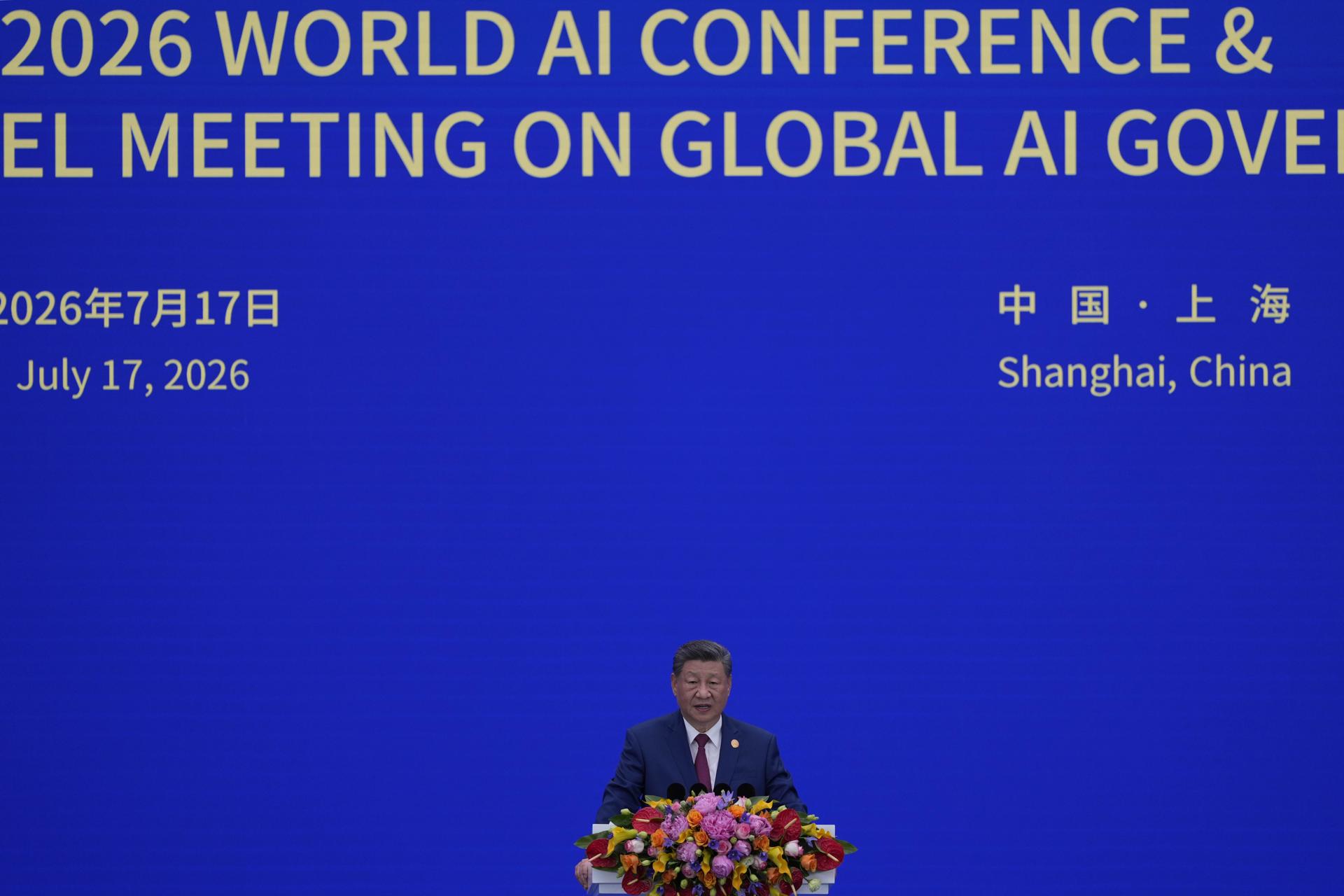 SHANGAI (China), 17/07/2026.- El presidente chino, Xi Jinping, pronuncia un discurso en la ceremonia de apertura de la Conferencia Mundial de Inteligencia Artificial en Shanghái, China, el 17 de julio de 2026.
EFE/EPA/NG HAN GUAN / POOL