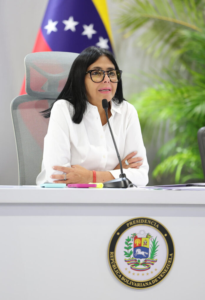 Fotografía del 8 de julio de 2026 divulgada por el Palacio de Miraflores de la presidenta encargada de Venezuela, Delcy Rodríguez, en Caracas (Venezuela). EFE/ Palacio de Miraflores
