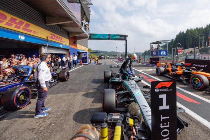 El italiano Andrea Kimi Antonelli (Mercedes), tras la claificación del GP de bélgica en Francochamps, Bélgica. EFE/EPA/OLIVIER MATTHYS
