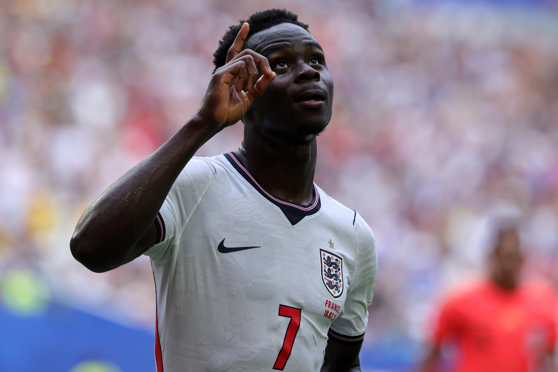 El delantero del Arsenal Bukayo Saka anotó este sábado el gol número 300 del Mundial 2026, durante el partido por el tercer lugar del torneo que Inglaterra y Francia juegan en Miami. EFE/EPA/CRISTOBAL HERRERA-ULASHKEVICH