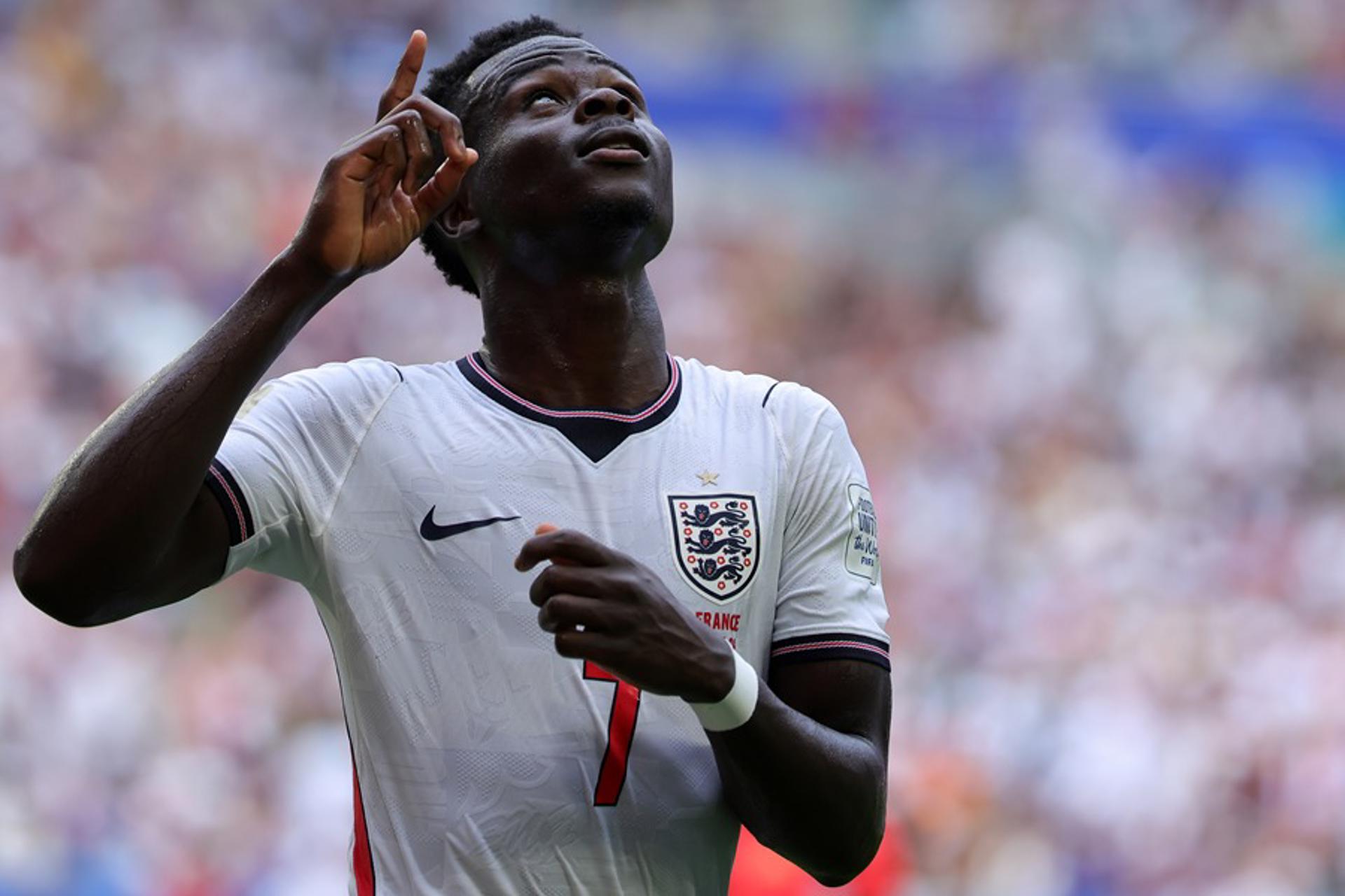 Bukayo Saka de Inglaterra celebra el gol del 0-4 durante el partido de playoff por el 3er puesto de la Copa Mundial de la FIFA 2026. EFE/EPA/CRISTOBAL HERRERA-ULASHKEVICH