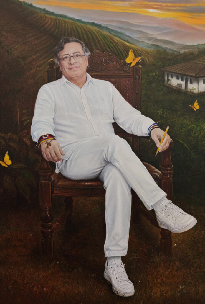 Fotografía tomada de la cuenta oficial en X @petrogustavo que muestra una pintura en la que aparece el mandatario colombiano, Gustavo Petro. EFE/ @petrogustavo
