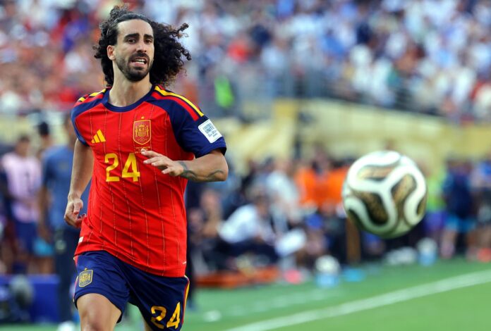 El lateral Marc Cucurella fue uno de los pilares de la conquista del Mundial por España este domingo en Rutherford. EFE/EPA/CHRISTOPHER NEUNDORF

