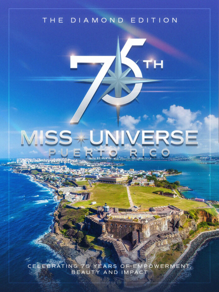 Fotografía cedida por la Organización Miss Universe (MUO) del cartel oficial que anuncia la celebración del certamen por el 75 aniversario de Miss Universe, cuya gala se celebrará el próximo 24 de noviembre en el Coliseo de Puerto Rico José Miguel Agrelot, en San Juan, Puerto Rico. EFE/SOLO USO EDITORIAL/NO VENTAS /SOLO DISPONIBLE PARA ILUSTRAR LA NOTICIA QUE ACOMPAÑA /CRÉDITO OBLIGATORIO
