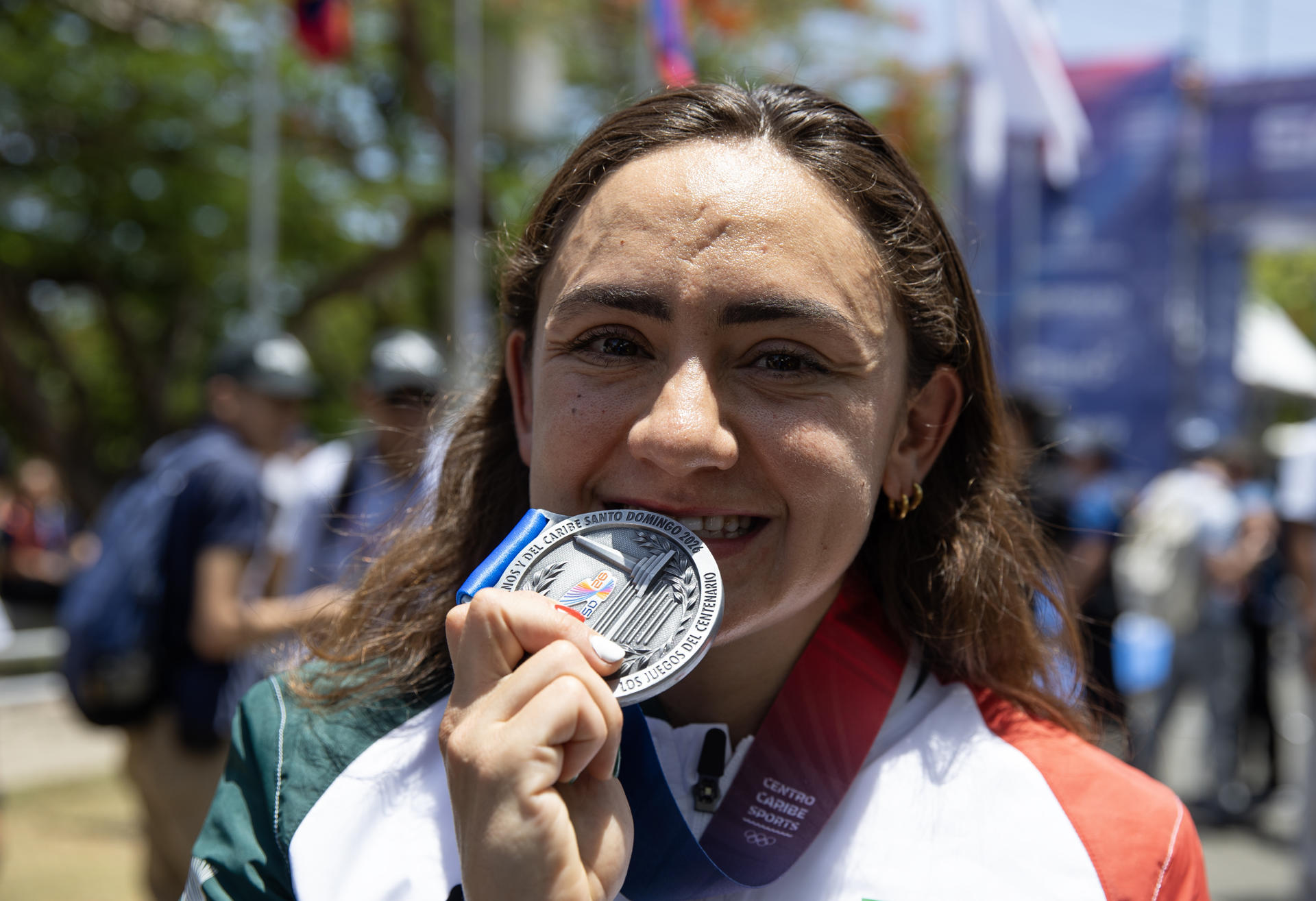 La ciclista Sara Roel aportó una medalla de plata a México en la contrarreloj individual de 30 kilómetros de los Juegos Centroamericanos y del Caribe que transcurren en Santo Domingo. EFE/ Orlando Barría
