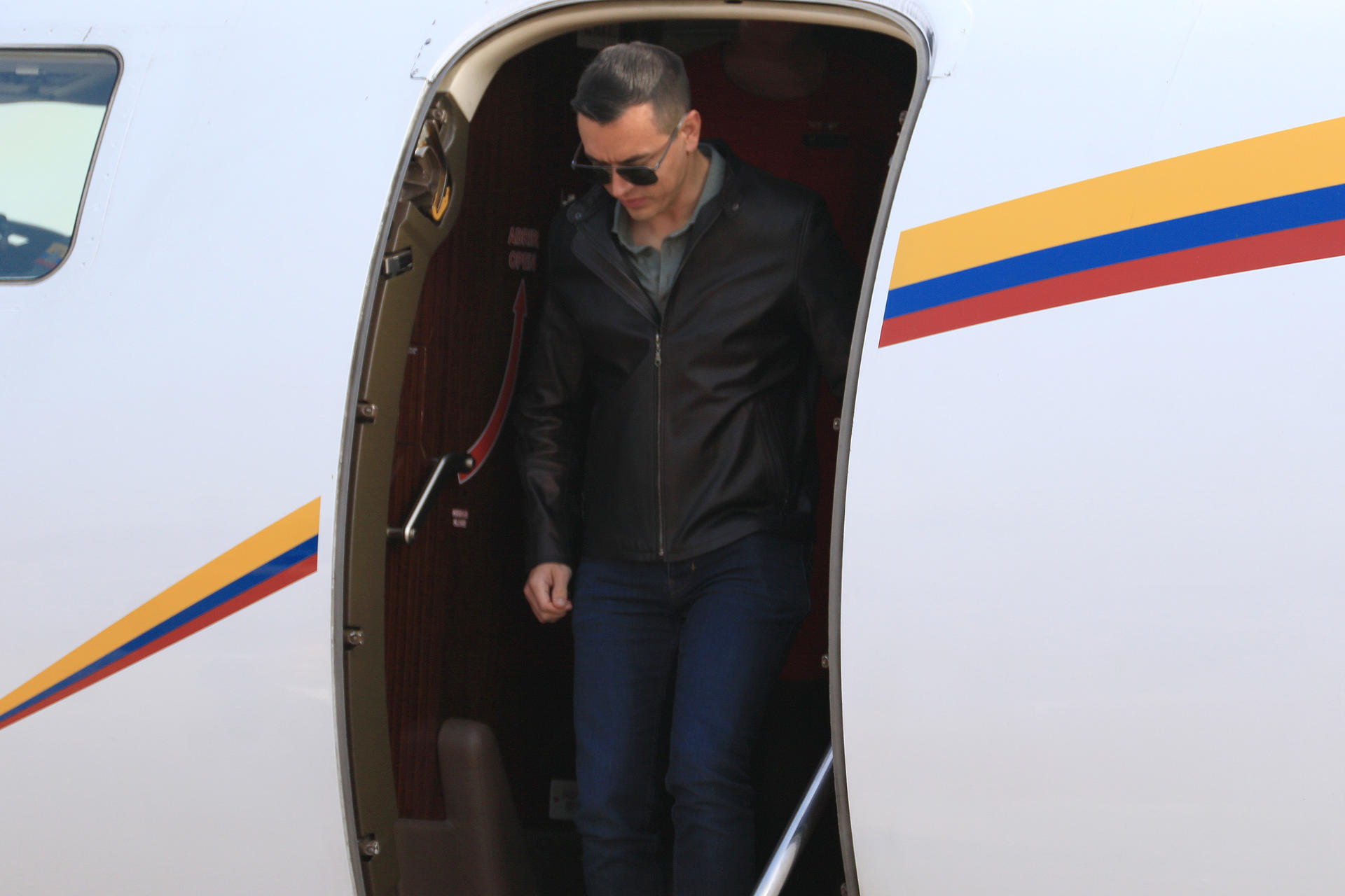 El presidente de Ecuador, Daniel Noboa, llega a Lima para asistir a la toma de posesión de la presidenta electa de Perú, Keiko Fujimori, el 28 de julio de 2026, este lunes en Lima (Perú). EFE/ Germán Falcón

